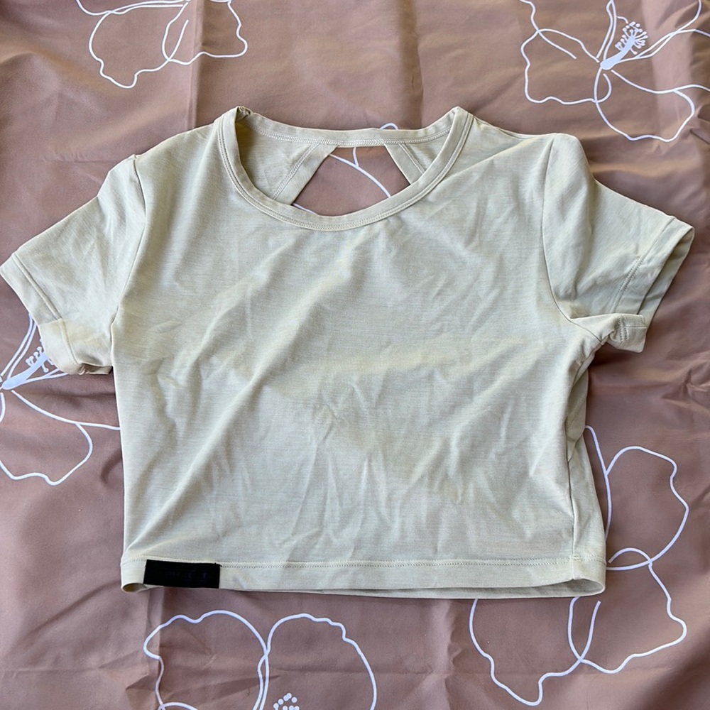 BEIGE ALPHALETE CROP TOP